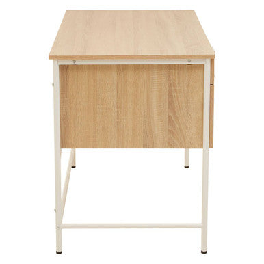 Bradbury Natural Oak Veneer 2 Drawer Desk with Metal Frame