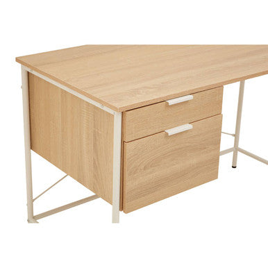 Bradbury Natural Oak Veneer 2 Drawer Desk with Metal Frame