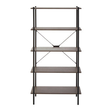 Bradbury Dark Oak Veneer 5 Tier Shelf Unit with Metal Frame