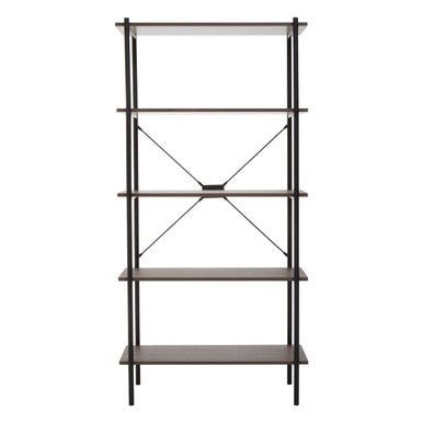 Bradbury Dark Oak Veneer 5 Tier Shelf Unit with Metal Frame