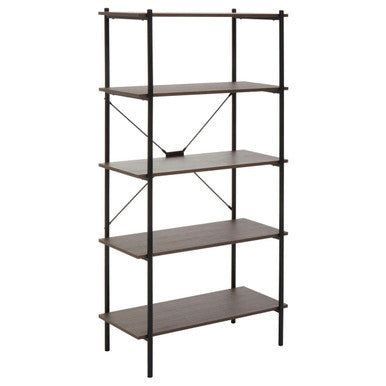 Bradbury Dark Oak Veneer 5 Tier Shelf Unit with Metal Frame