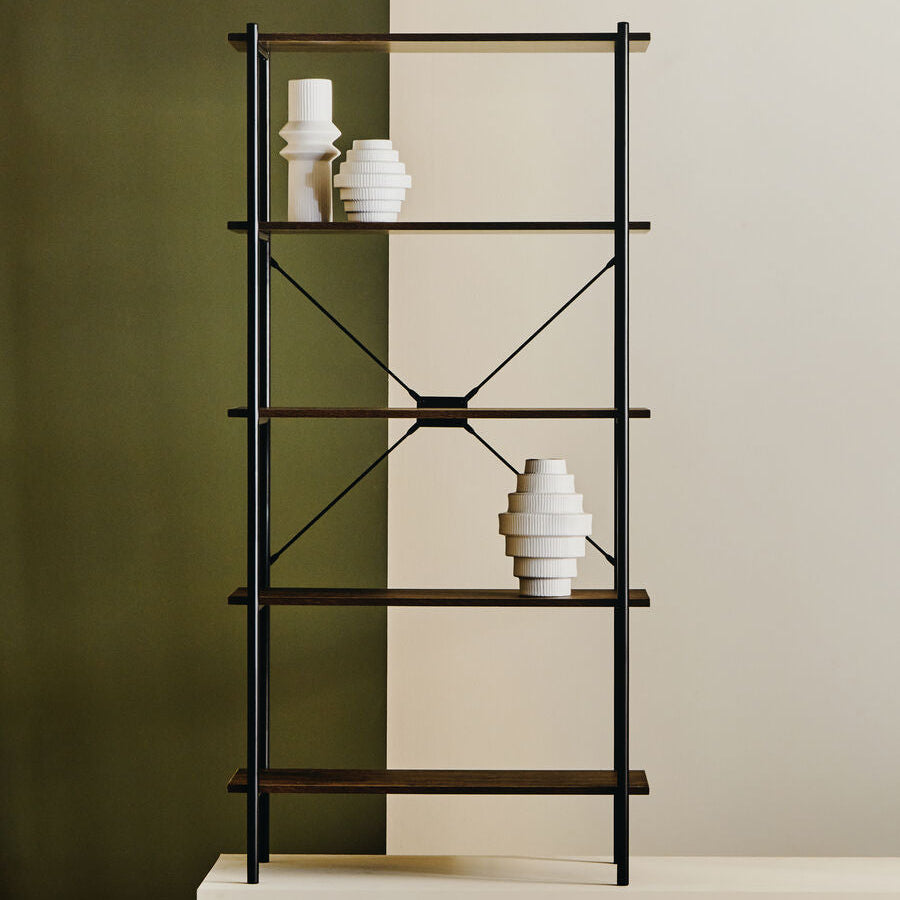 Bradbury Dark Oak Veneer 5 Tier Shelf Unit with Metal Frame