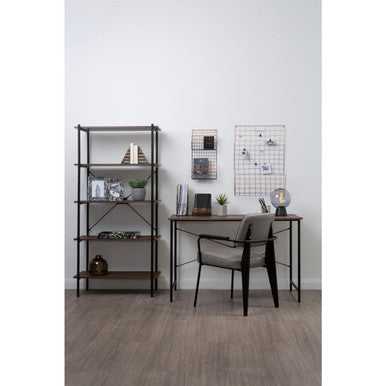 Bradbury Dark Oak Veneer 5 Tier Shelf Unit with Metal Frame