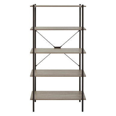 Bradbury Grey Oak Veneer 5 Tier Shelf Unit with Metal Frame