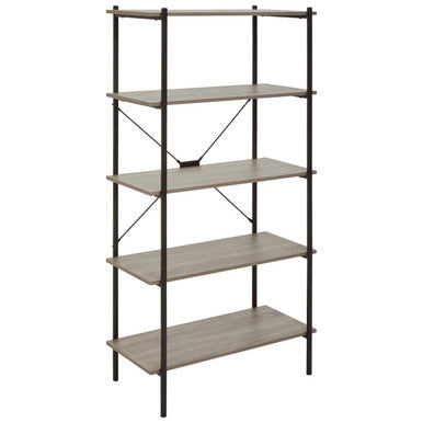 Bradbury Grey Oak Veneer 5 Tier Shelf Unit with Metal Frame