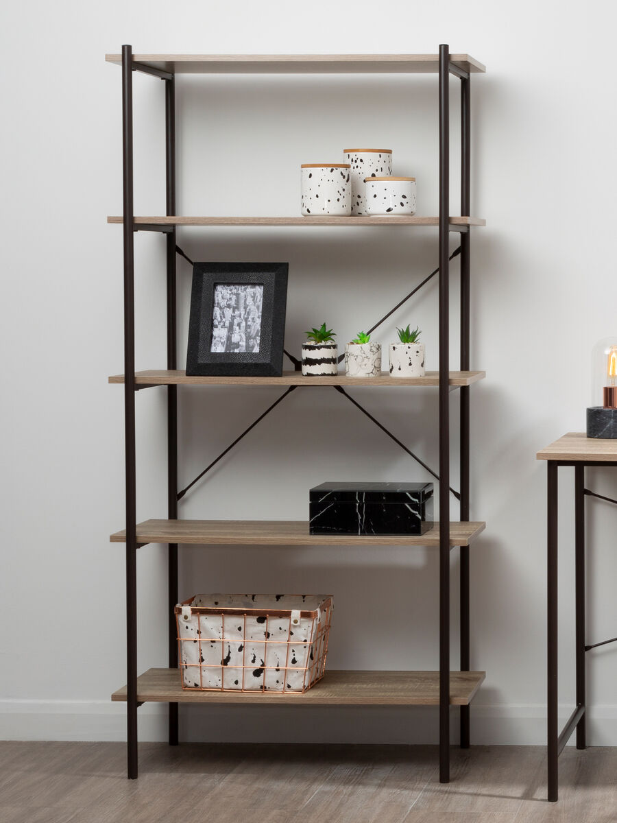 Bradbury Grey Oak Veneer 5 Tier Shelf Unit with Metal Frame