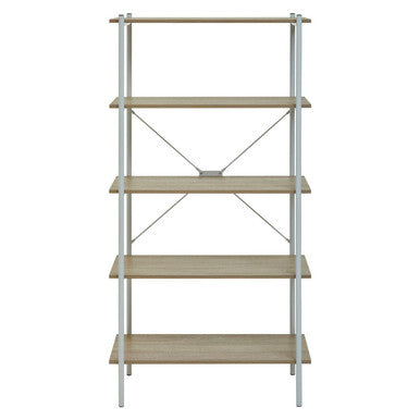 Bradbury Natural Oak Veneer 5 Tier Shelf Unit with Metal Frame