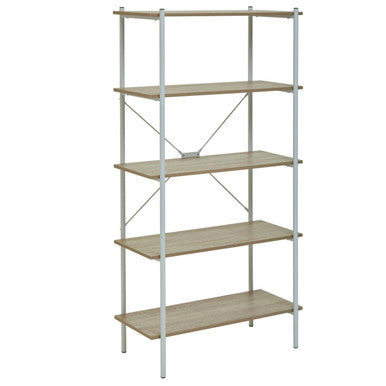 Bradbury Natural Oak Veneer 5 Tier Shelf Unit with Metal Frame