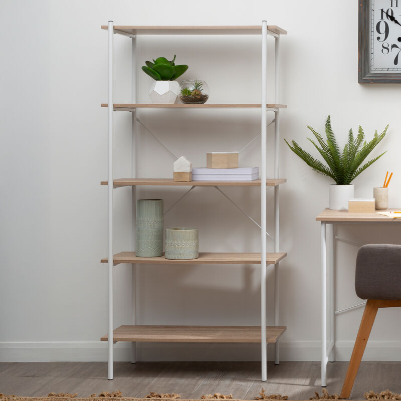 Bradbury Natural Oak Veneer 5 Tier Shelf Unit with Metal Frame