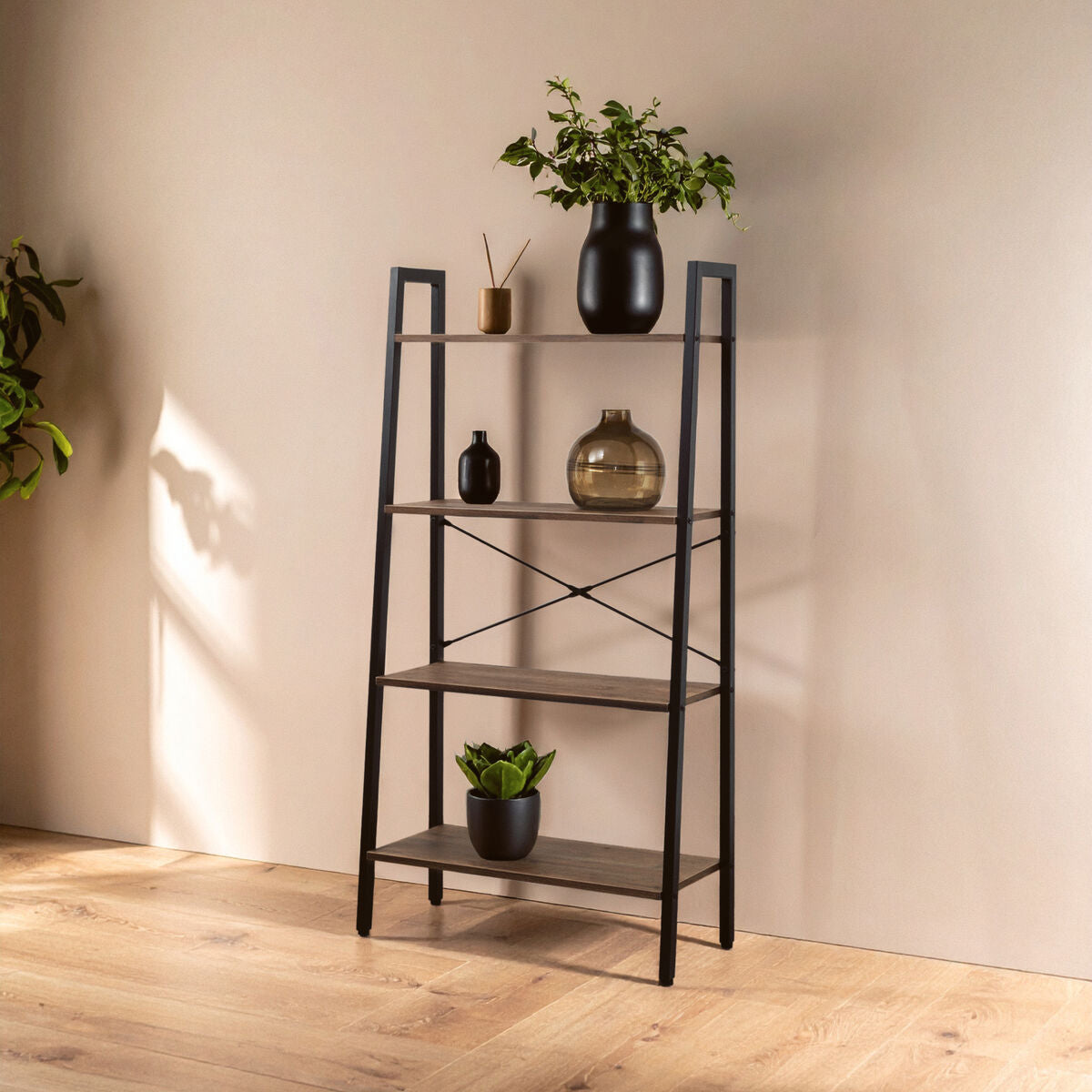 Bradbury Dark Oak Veneer 4 Tier Ladder Shelf Unit
