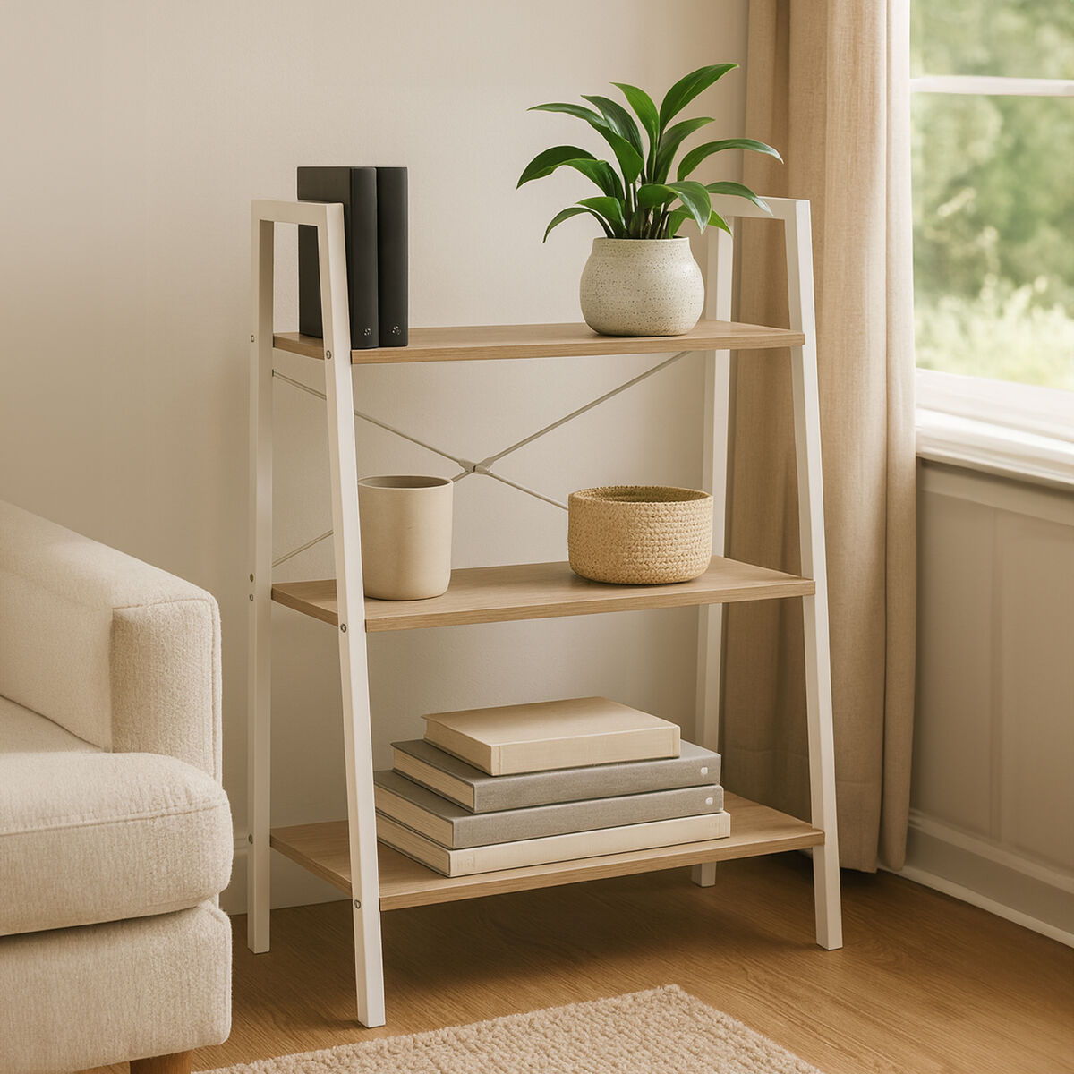 Bradbury Natural Oak Veneer 3 Tier Ladder Shelf Unit