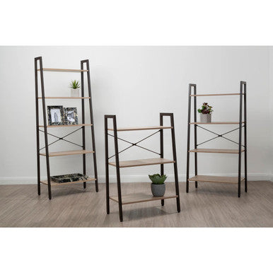 Bradbury Grey Oak Veneer 3 Tier Ladder Shelf Unit