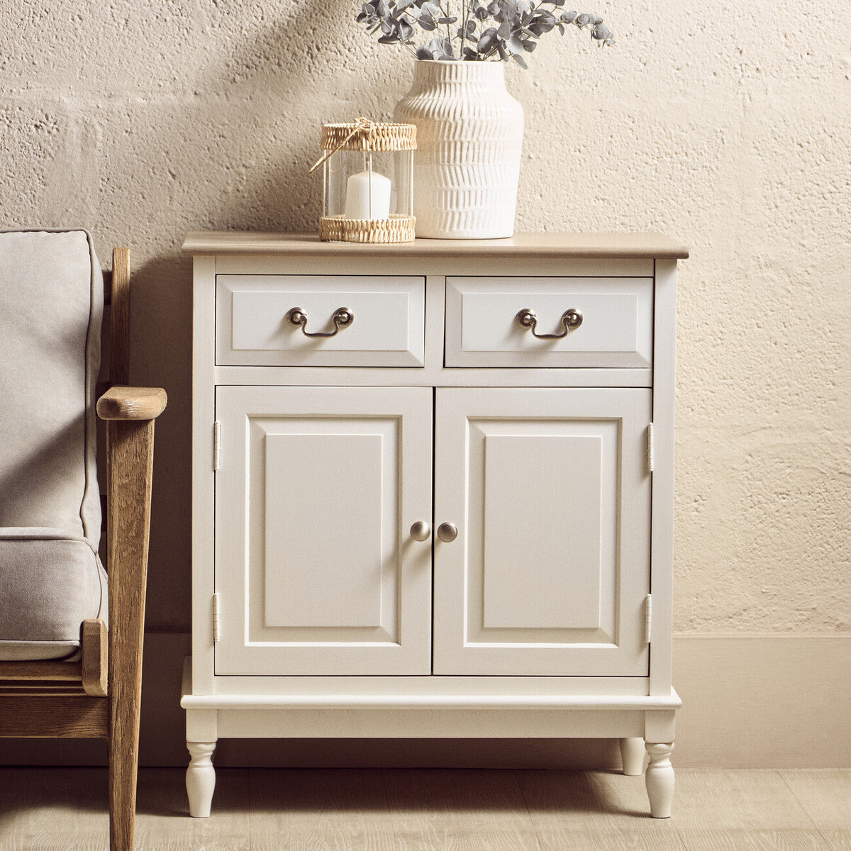 Heritage White Wooden 2 Door Sideboard with Drawers