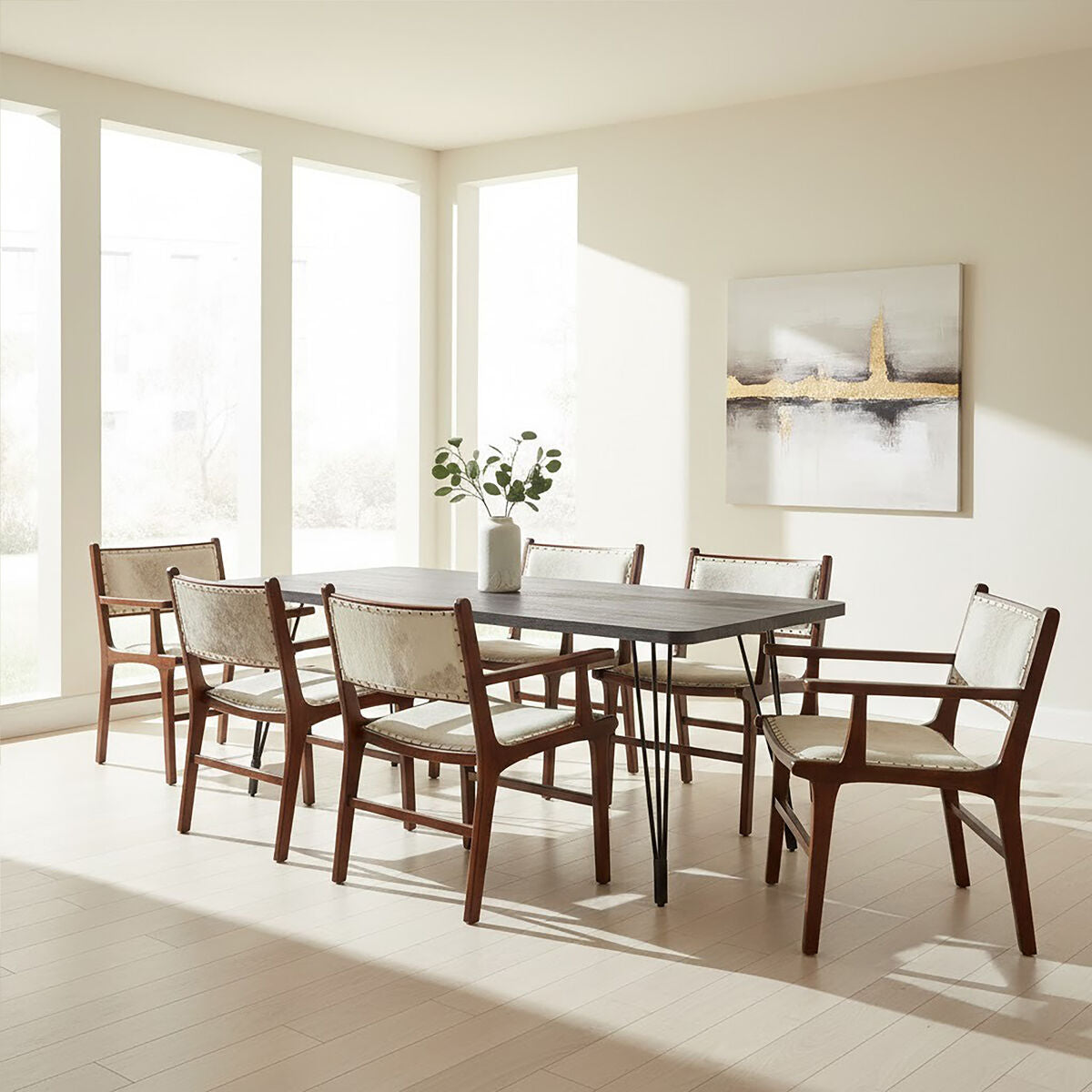 Anube Dark Grey Veneer Dining Table with Metal Base