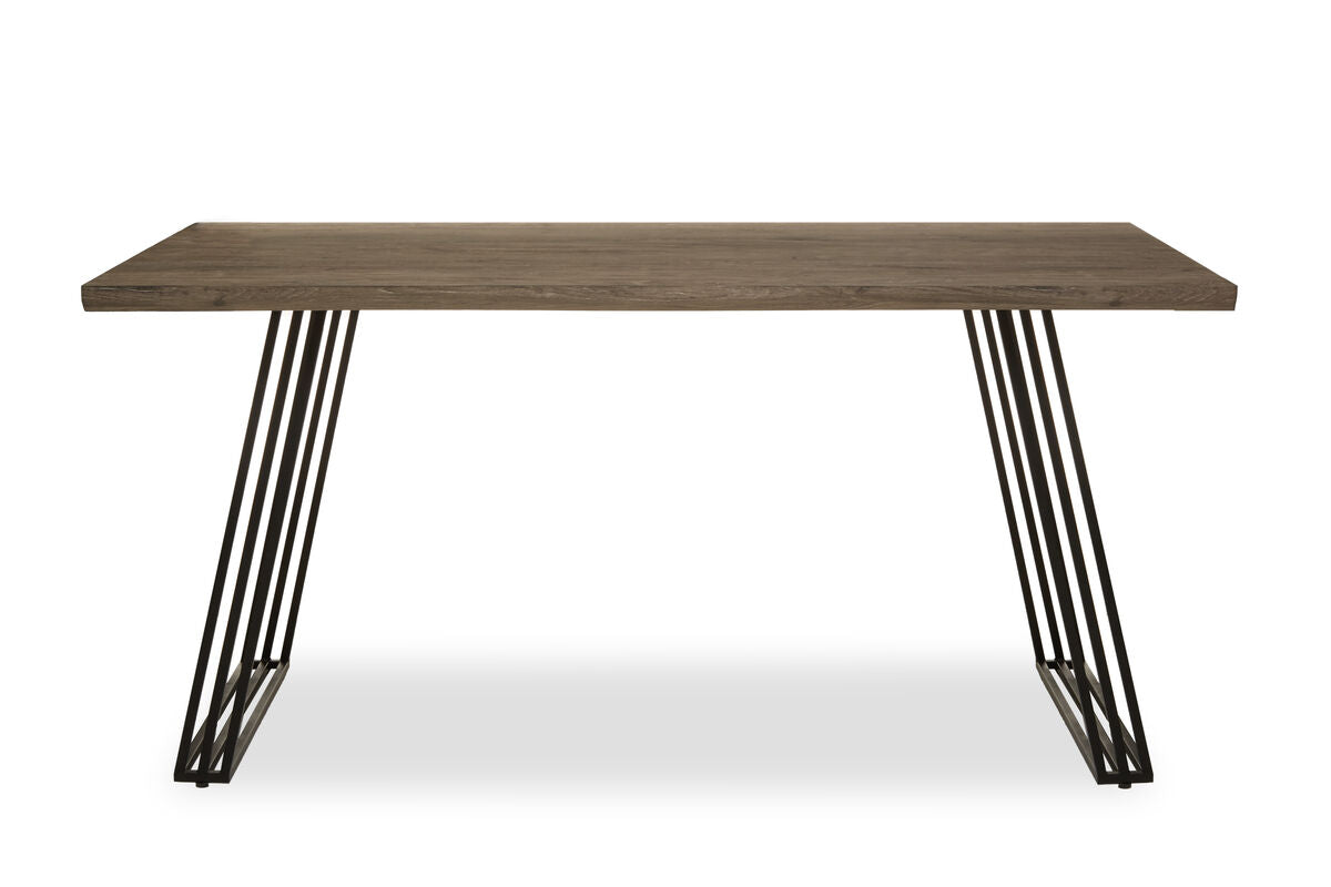 Adele Brown Veneer Rectangular Dining Table with Black Metal Base