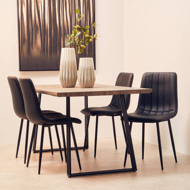 Adele Brown Veneer Rectangular Dining Table with Black Metal Base