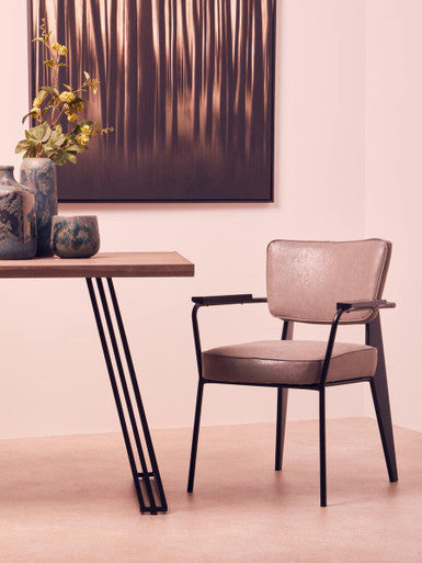 Adele Brown Veneer Rectangular Dining Table with Black Metal Base