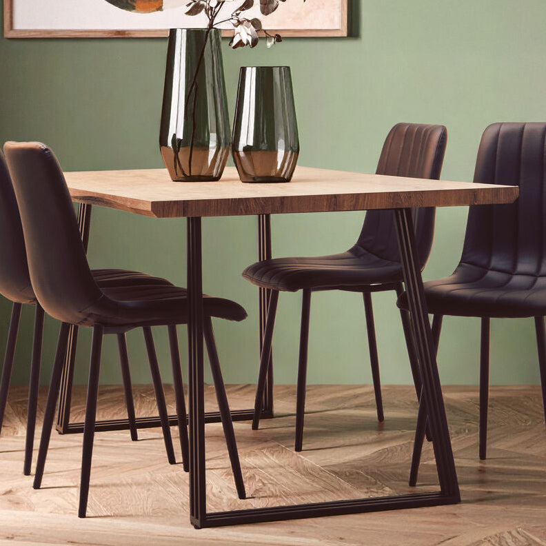 Adele Brown Veneer Rectangular Dining Table with Black Metal Base
