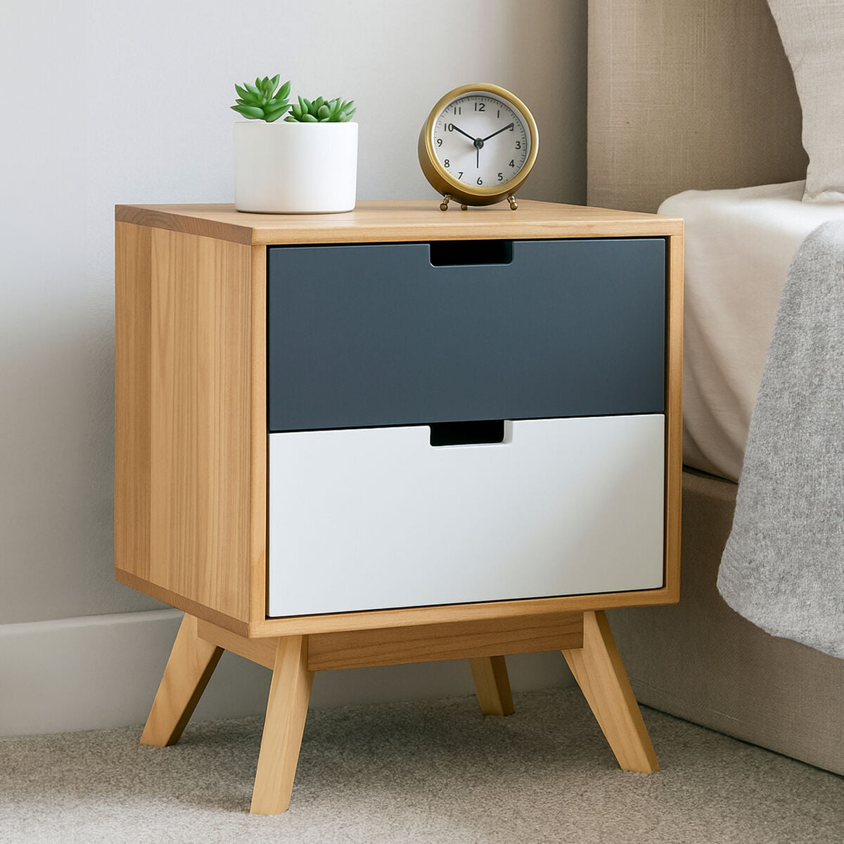 Watson Multi Coloured Wooden 2 Drawer Bedside Table