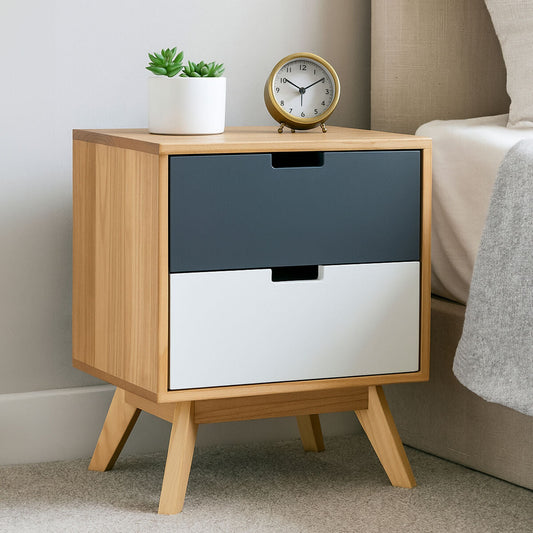 Watson Multi Coloured Wooden 2 Drawer Bedside Table