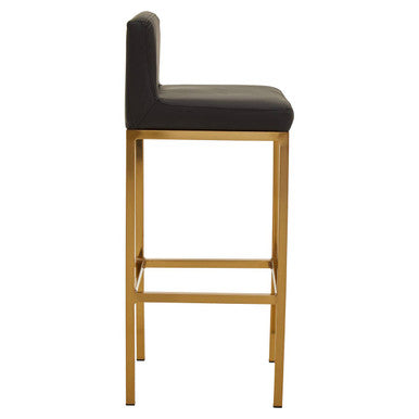 Baina Black Leather Effect Bar Chair with Gold Finish Base