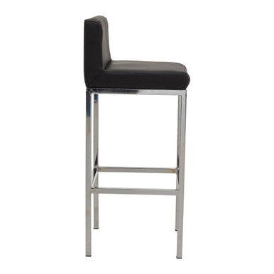 Baina Black Leather Effect Bar Chair with Chrome Finish Base
