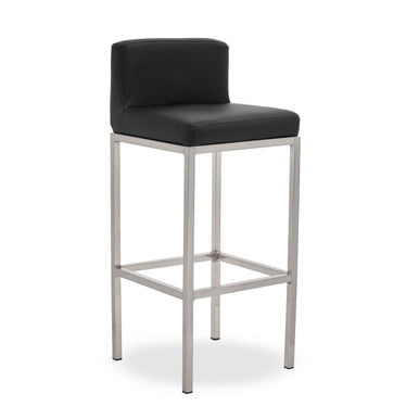 Baina Black Leather Effect Bar Chair with Chrome Finish Base