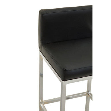 Baina Black Leather Effect Bar Chair with Chrome Finish Base