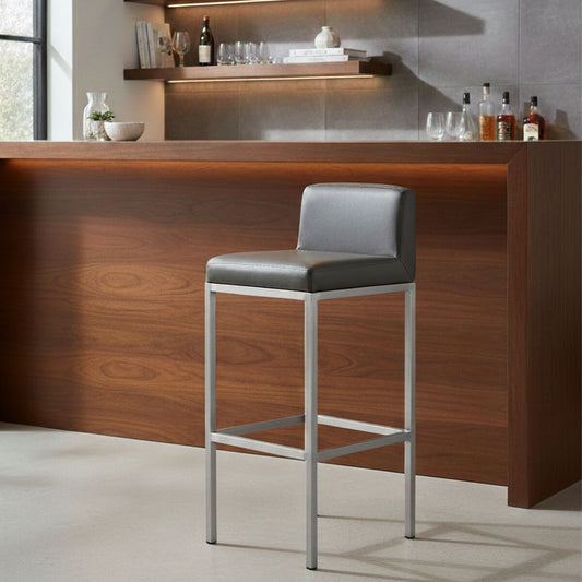 Baina Black Leather Effect Bar Chair with Chrome Finish Base