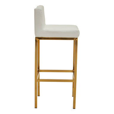 Baina White Leather Effect Bar Chair with Gold Finish Base