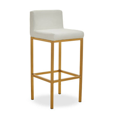 Baina White Leather Effect Bar Chair with Gold Finish Base