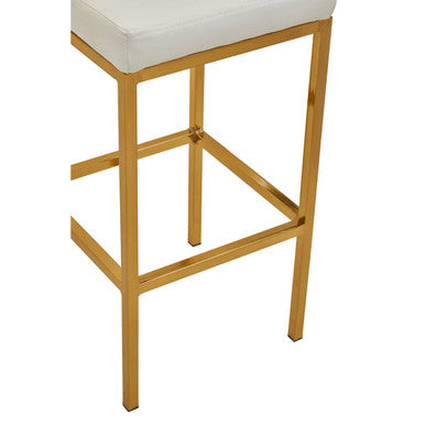 Baina White Leather Effect Bar Chair with Gold Finish Base