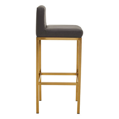 Baina Dark Grey Leather Effect Bar Chair with Gold Finish Base