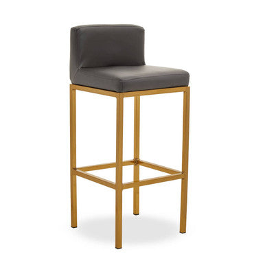 Baina Dark Grey Leather Effect Bar Chair with Gold Finish Base