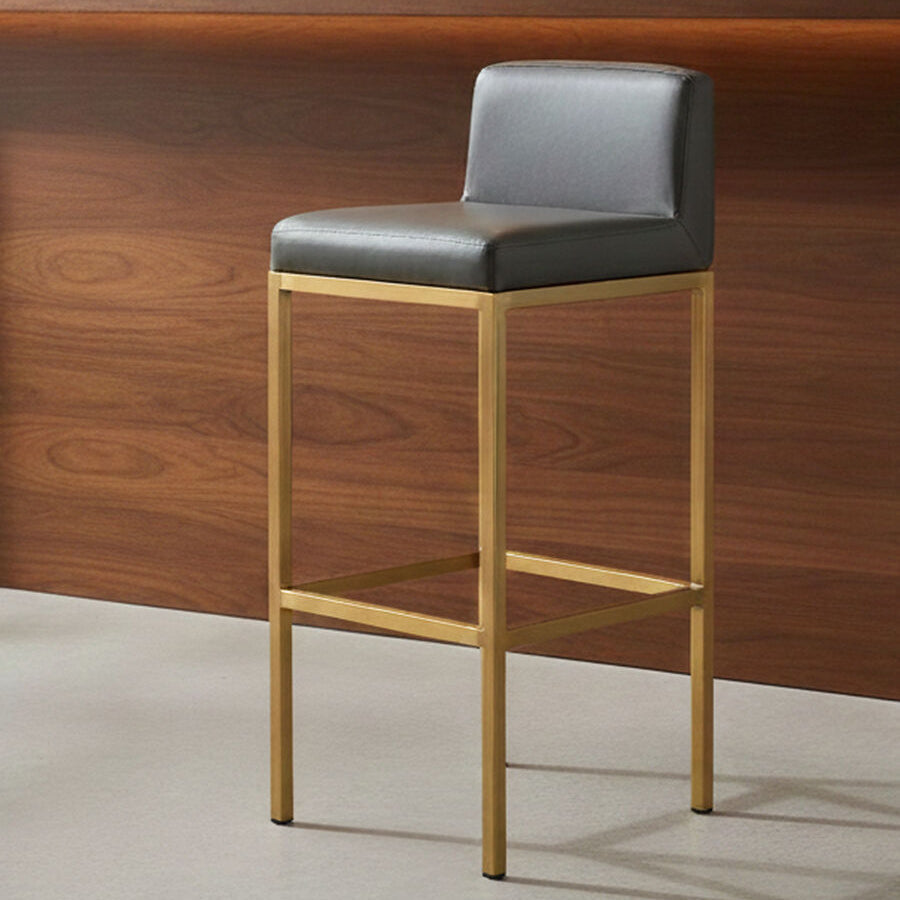 Baina Dark Grey Leather Effect Bar Chair with Gold Finish Base