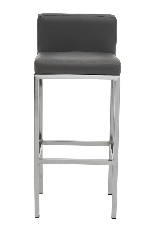 Baina Dark Grey Leather Effect Bar Chair with Chrome Finish Base