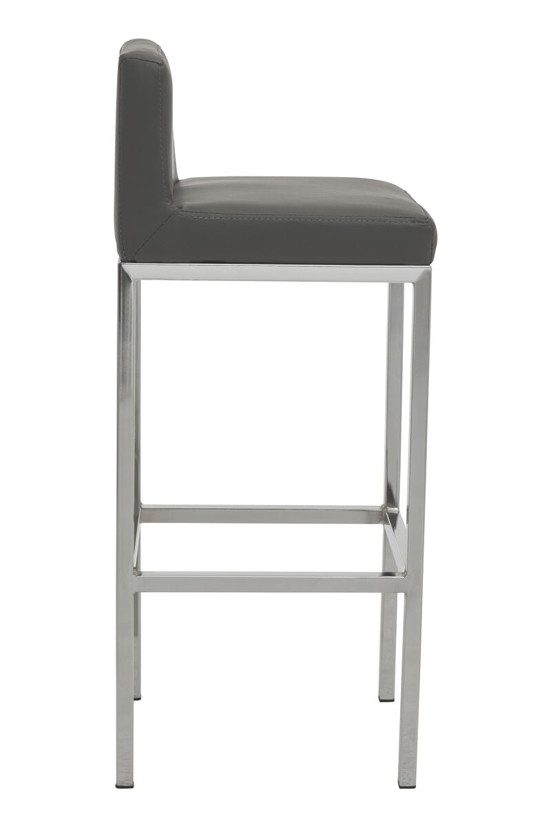 Baina Dark Grey Leather Effect Bar Chair with Chrome Finish Base