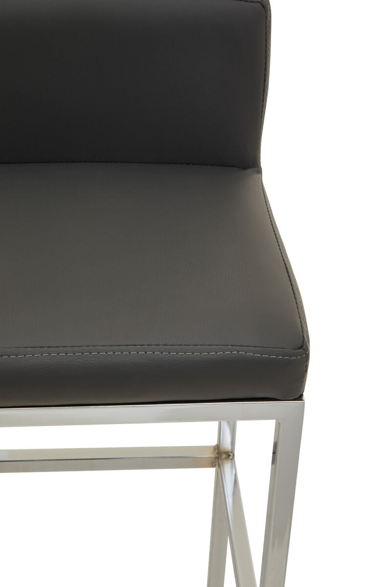 Baina Dark Grey Leather Effect Bar Chair with Chrome Finish Base