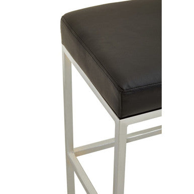 Baina Black Leather Effect Bar Stool with Chrome Finish Base