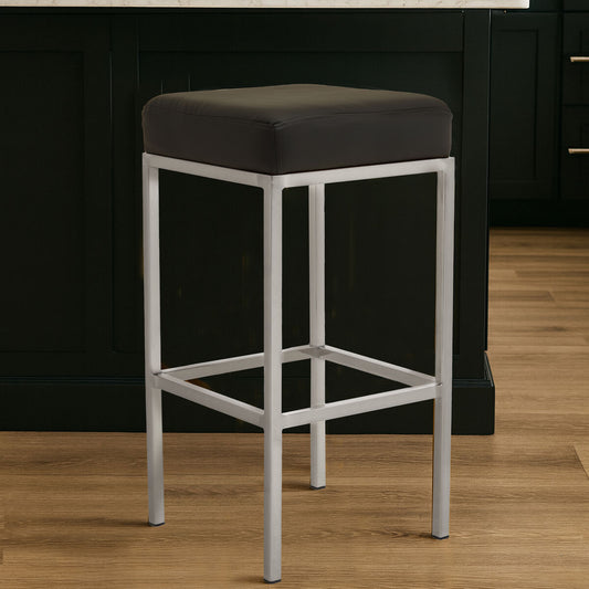 Baina Black Leather Effect Bar Stool with Chrome Finish Base