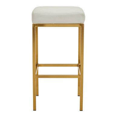 Baina White Leather Effect Bar Stool with Gold Finish Base
