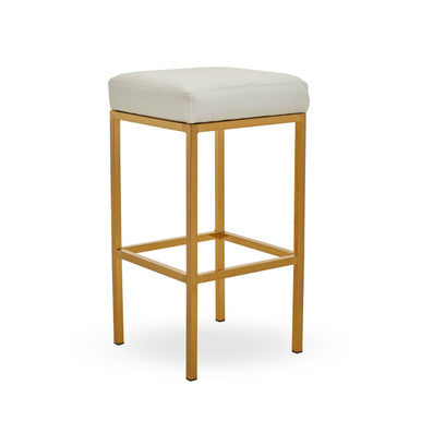 Baina White Leather Effect Bar Stool with Gold Finish Base