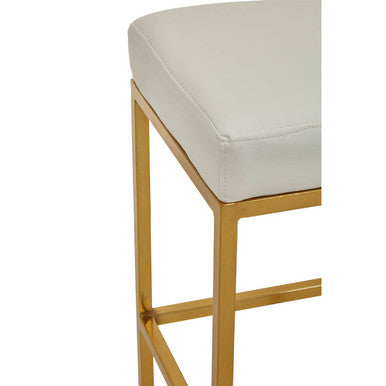 Baina White Leather Effect Bar Stool with Gold Finish Base