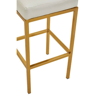 Baina White Leather Effect Bar Stool with Gold Finish Base