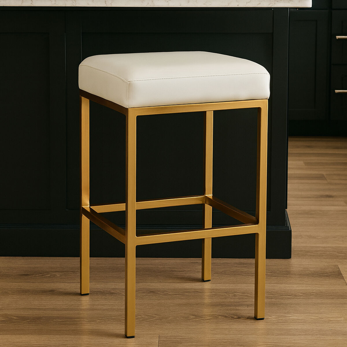 Baina White Leather Effect Bar Stool with Gold Finish Base