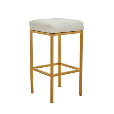 Baina White Leather Effect Bar Stool with Gold Finish Base