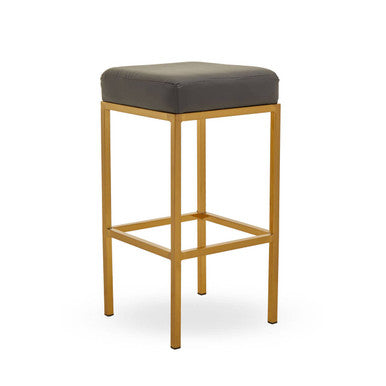 Baina Dark Grey Leather Effect Bar Stool with Gold Finish Base
