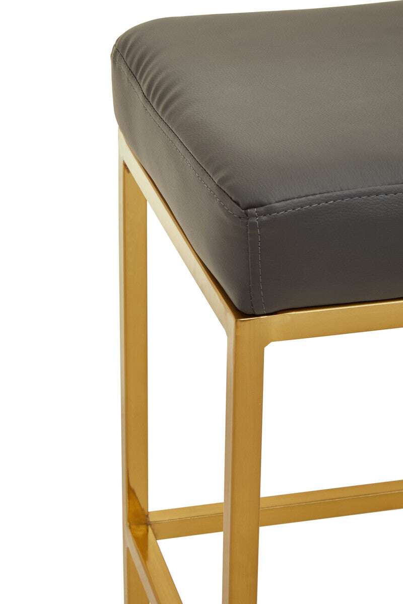 Baina Dark Grey Leather Effect Bar Stool with Gold Finish Base