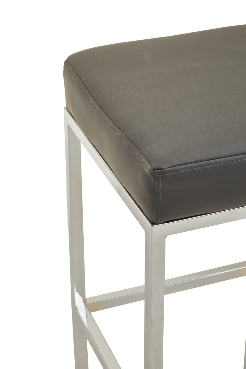 Baina Dark Grey Leather Effect Bar Stool with Chrome Finish Base