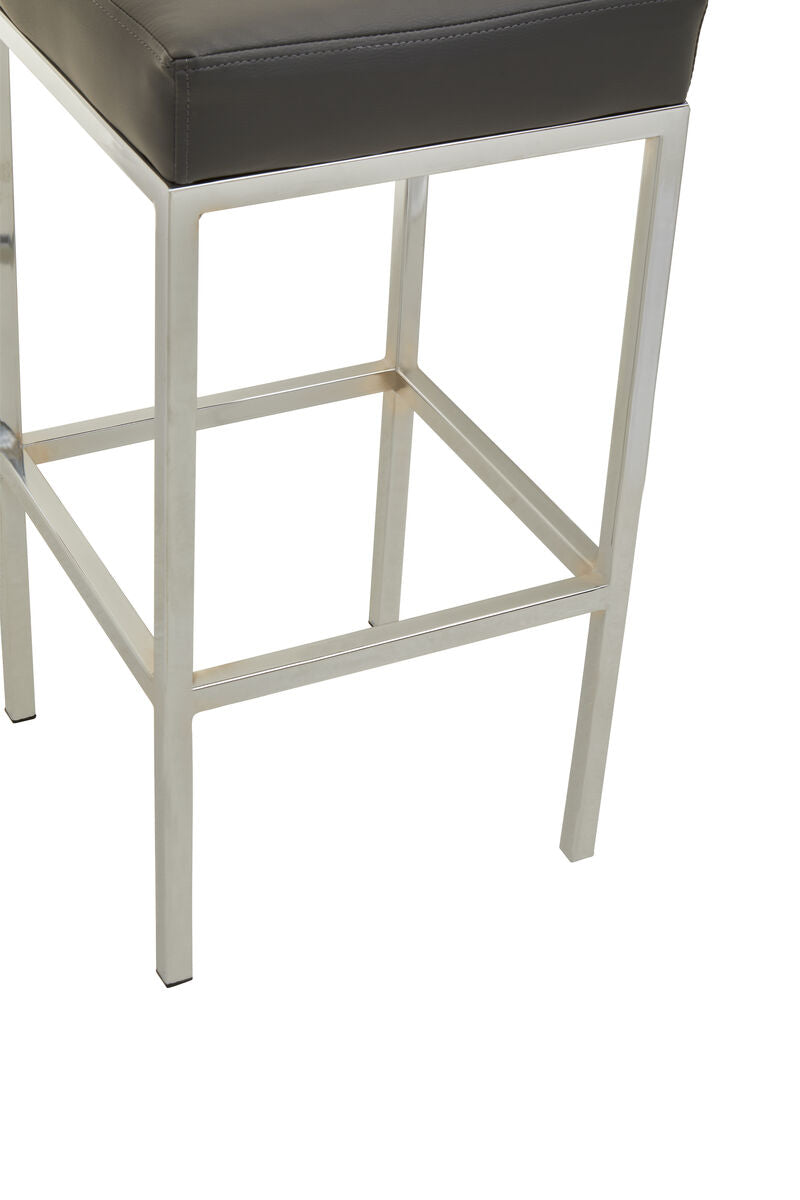 Baina Dark Grey Leather Effect Bar Stool with Chrome Finish Base